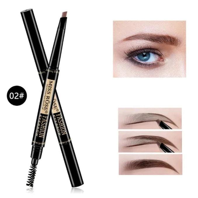 Miss Rose Double Head Long Lasting Waterproof Eye Brow Pencil & Brush - 2 - in - 1 Miss Rose