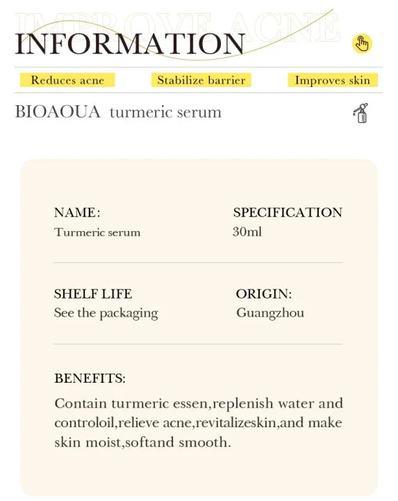 BIOAQUA Anti-Oxidation Acne Removal Turmeric Face Serum- 30ml Bioaqua