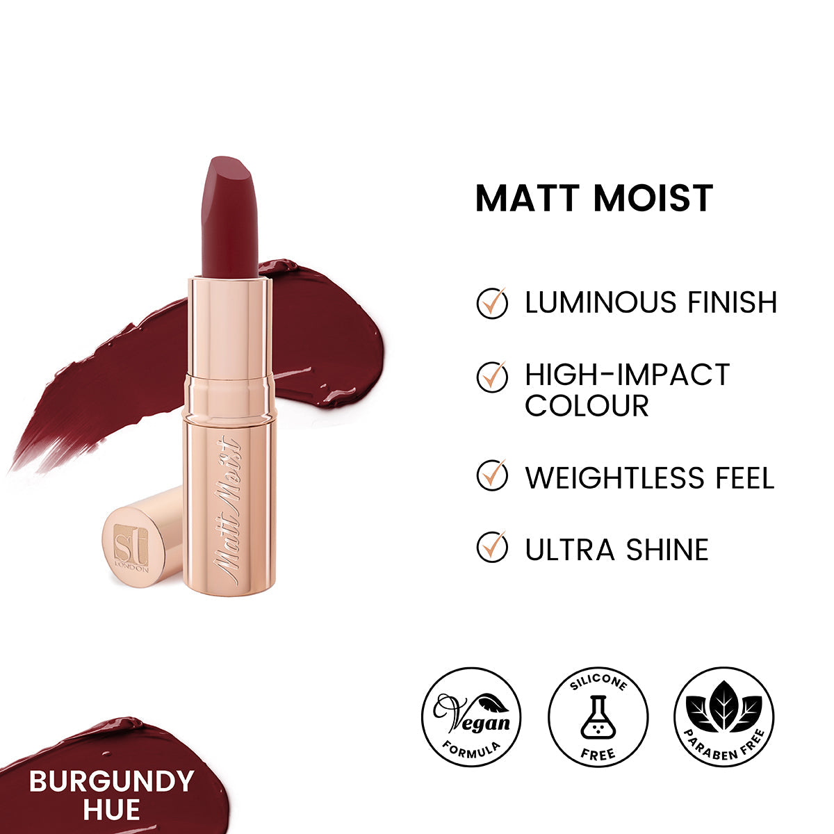 ST London - Matt Moist Long-Lasting Lipstick - Burgundy Hue cosmia.pk