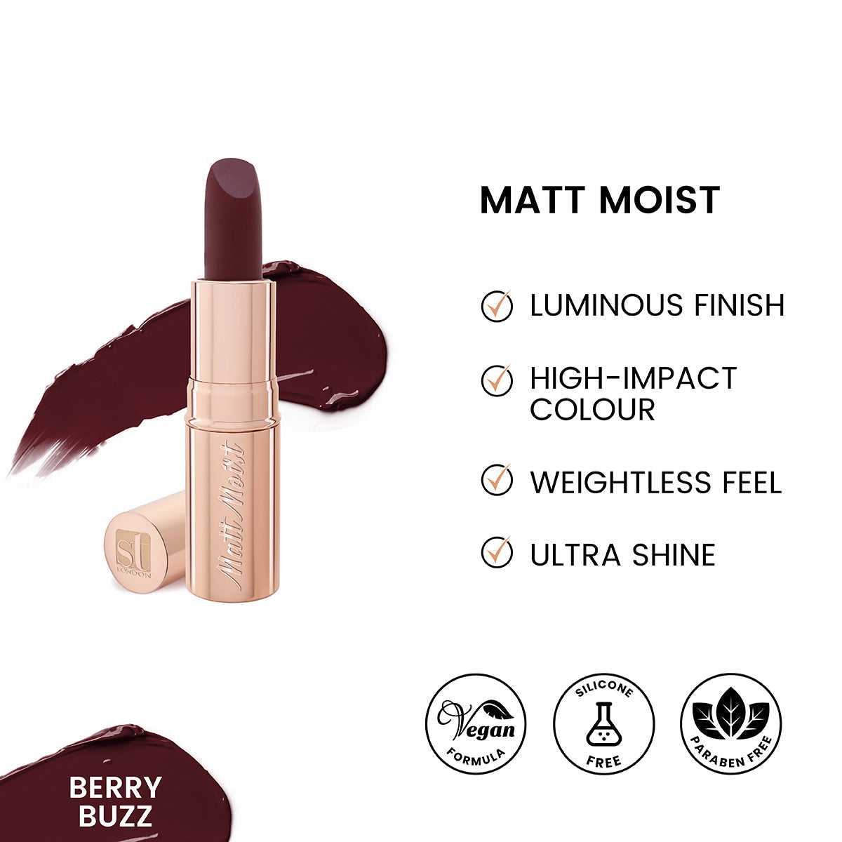 ST London - Matt Moist Long-Lasting Lipstick - Berry Buzz cosmia.pk