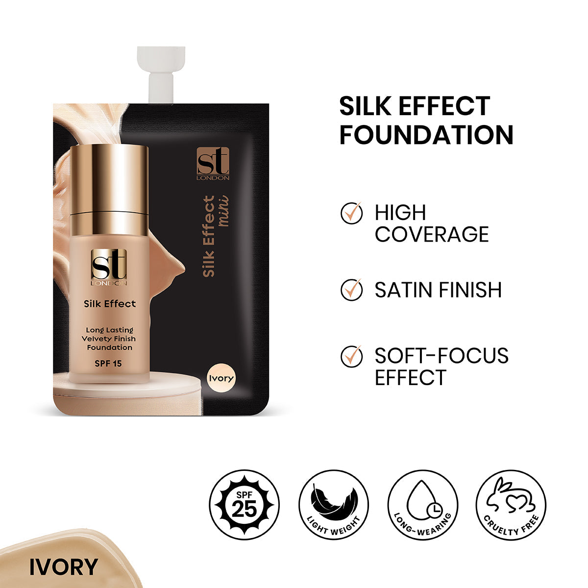 ST London - Silk Effect Foundation Sachet - Ivory 5ml cosmia.pk