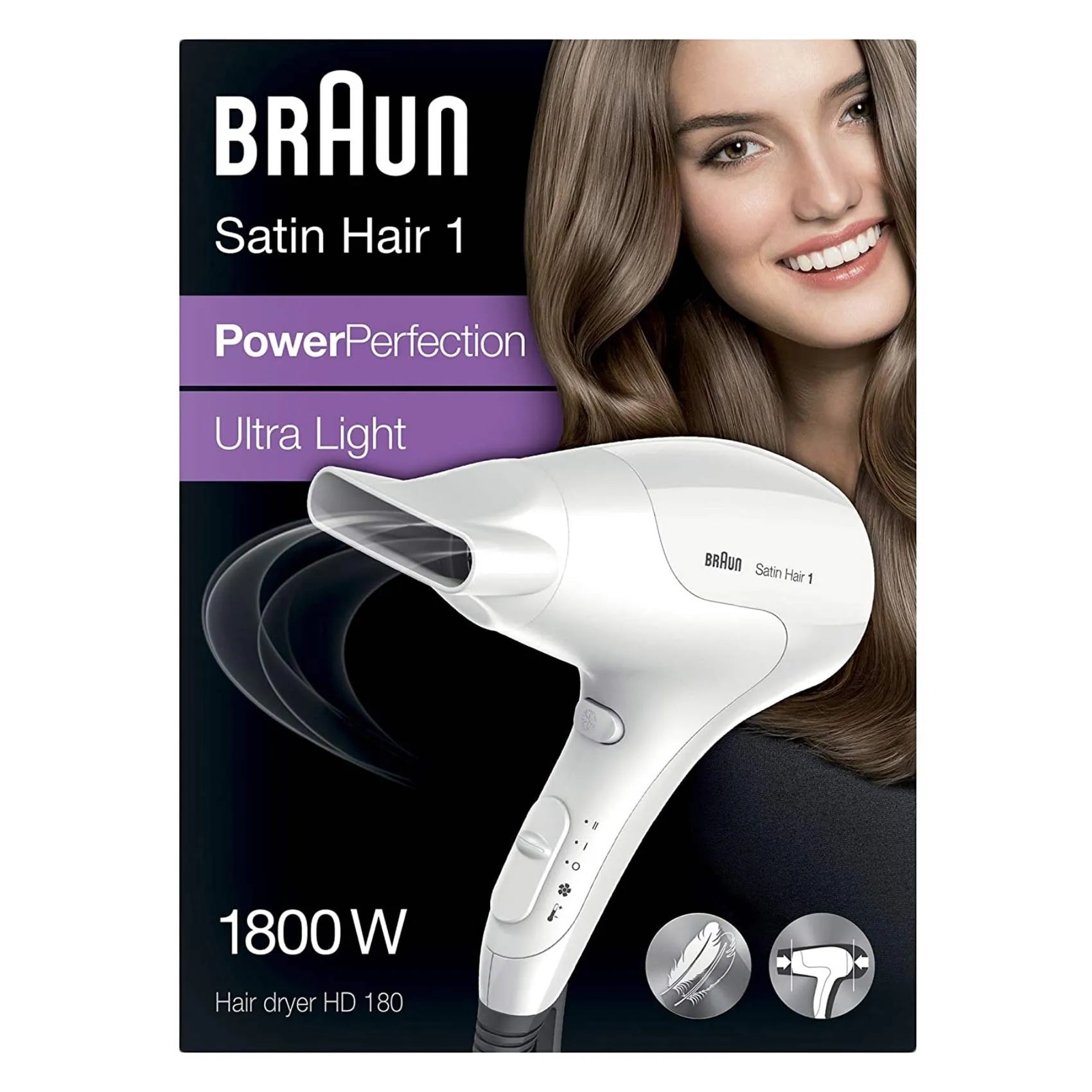 Braun Satin Hair1 Ultra Light 1800W Hair Dryer, HD-180 Braun