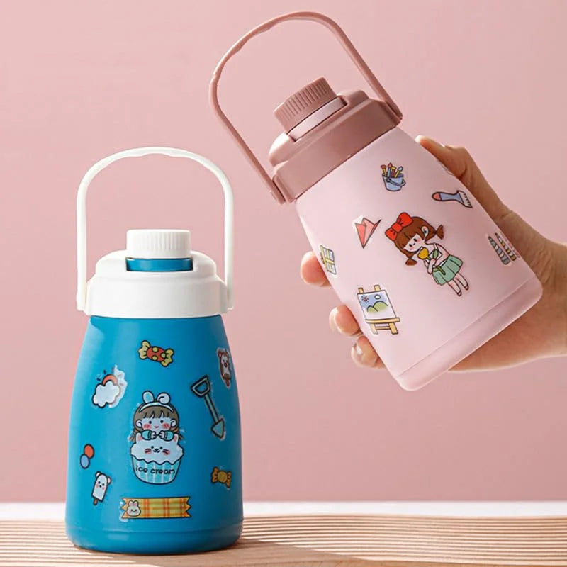 Glass Water Bottle with Cute 3D Stickers & DIY Cosmia.pk