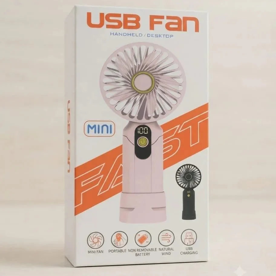 Portable Mini USB Rechargeable Fan with Digital LED Battery Display Cosmia.pk