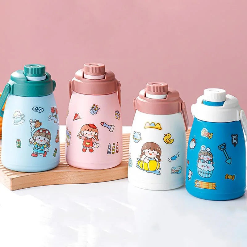 Glass Water Bottle with Cute 3D Stickers & DIY Cosmia.pk