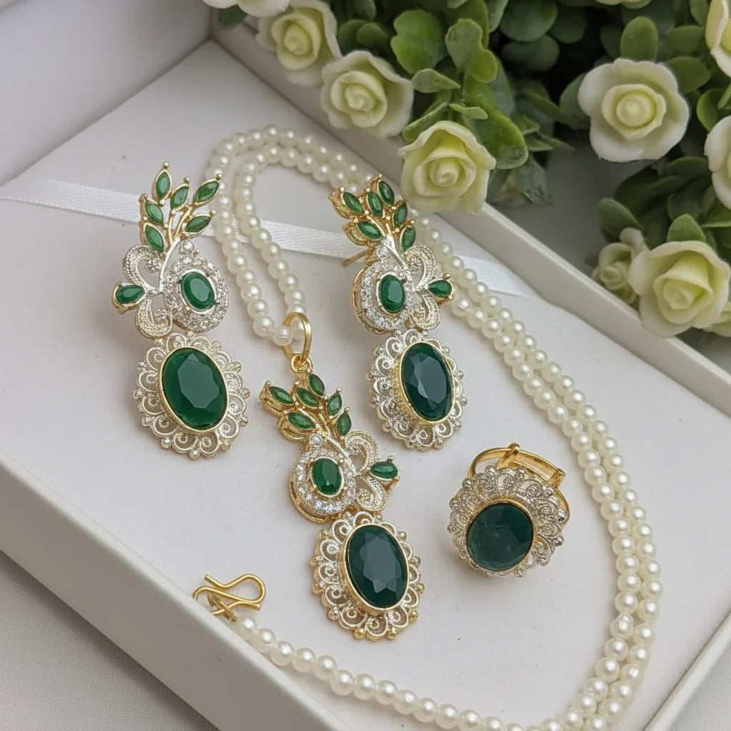 Zircon Combo Party Set – High Quality Oval Shape Jewellery Cosmia.pk