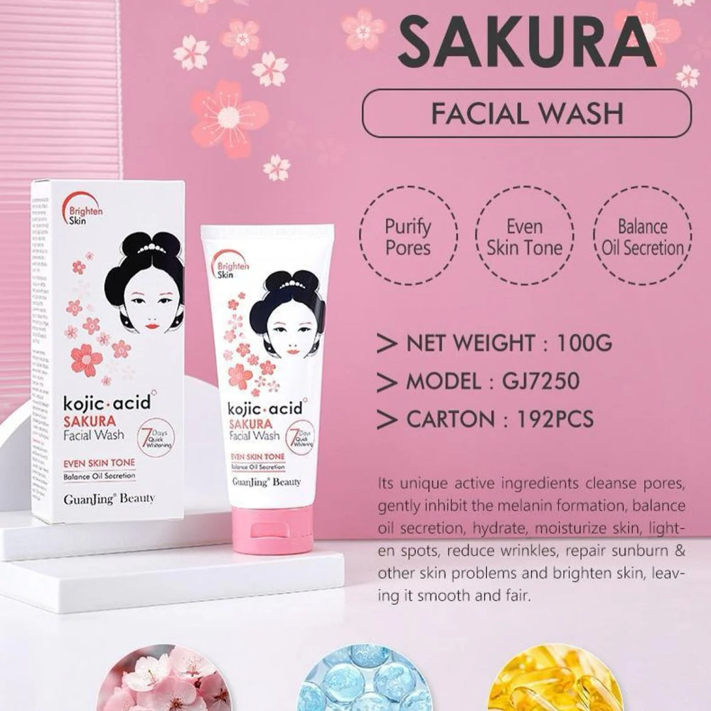 Guanjing Kojic Acid Sakura Facial Wash - 100g Guanjing