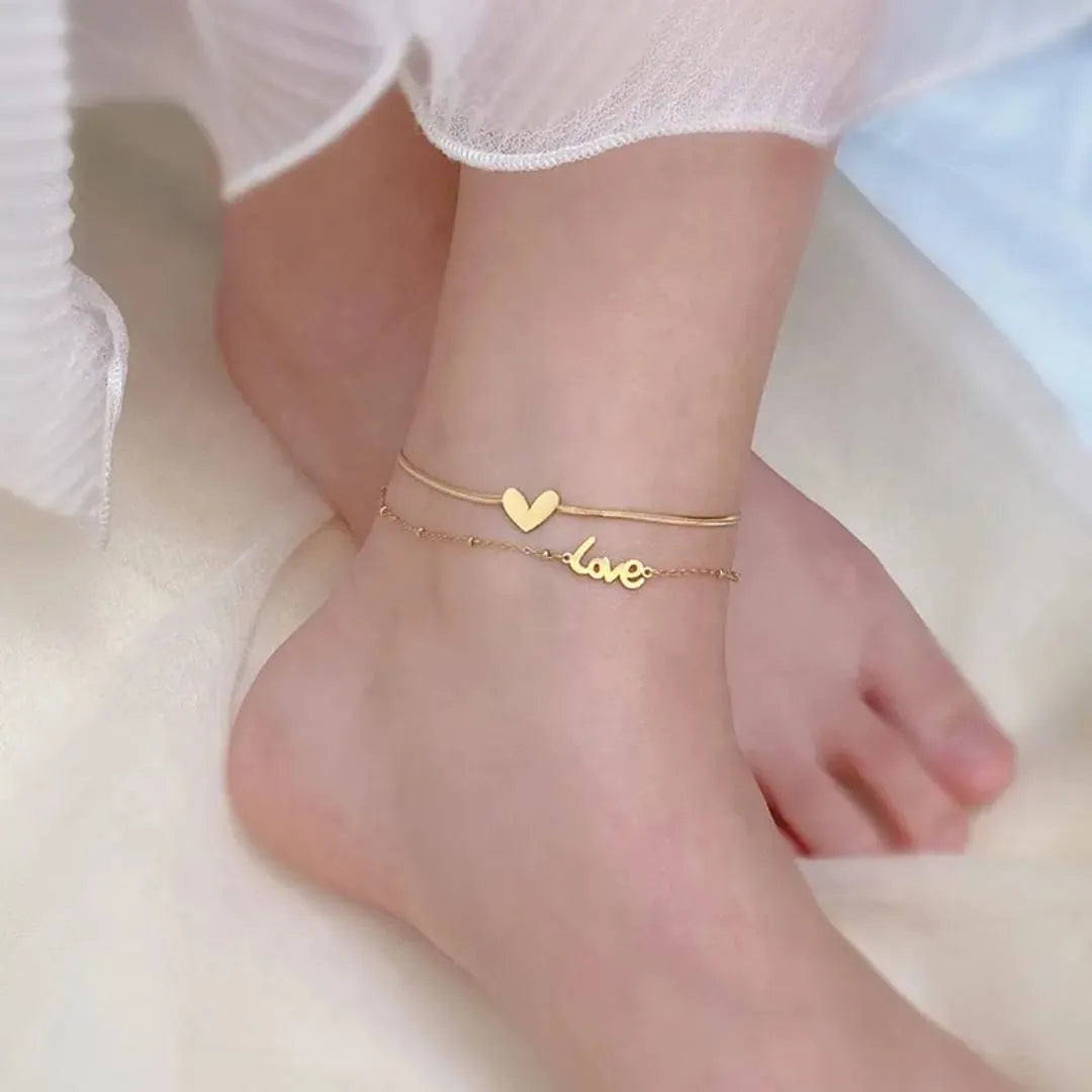Double-Layer LOVE Heart Anklet Cosmia