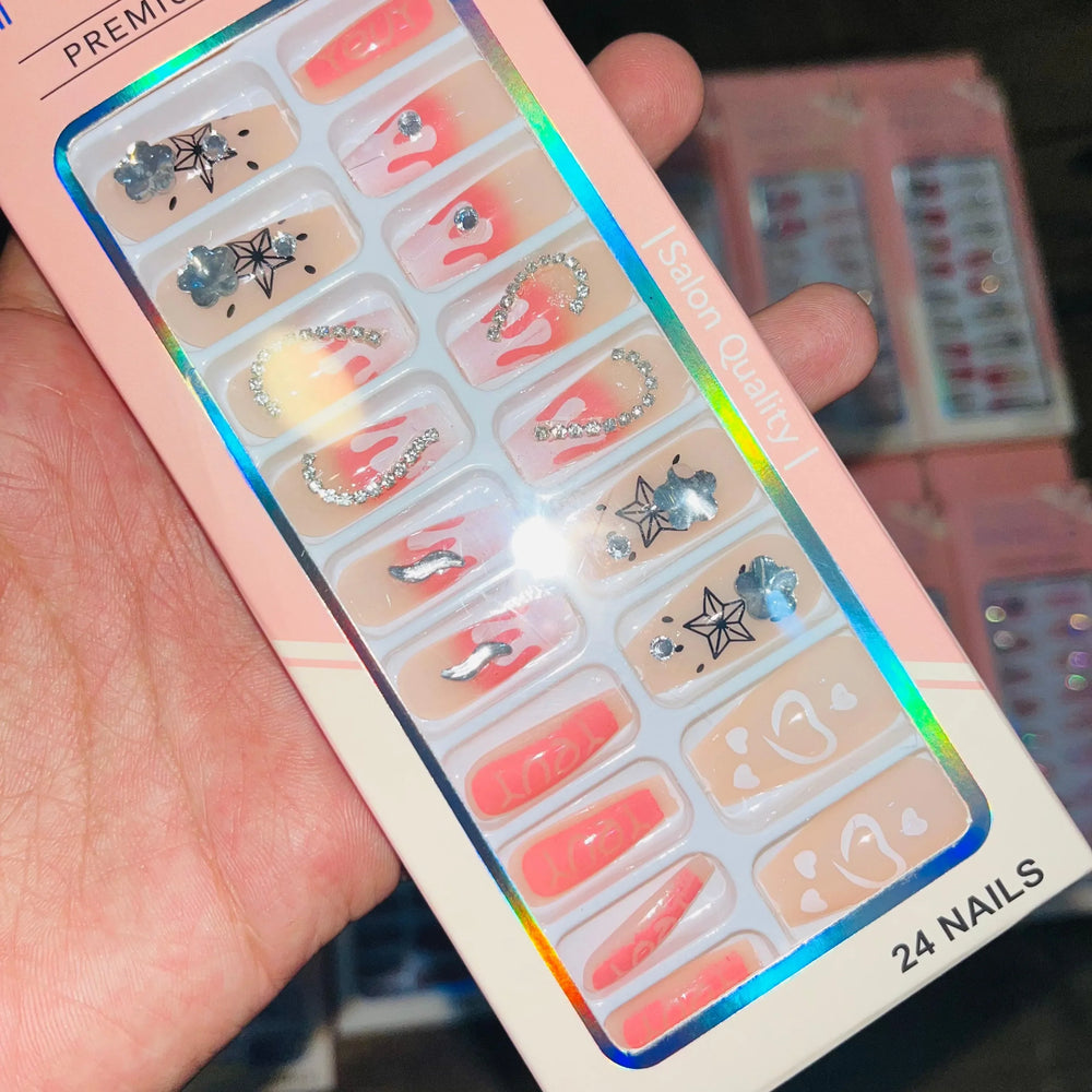 Professional Premium Series Artifical Nails With Free Stickers (24Pcs) Cosmia.pk