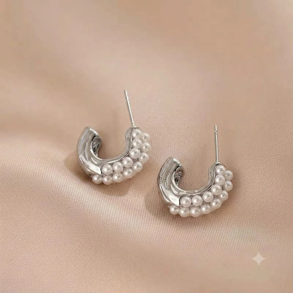 Mini Pearl Hoops Earrings Golden & Silver - Each Cosmia.pk