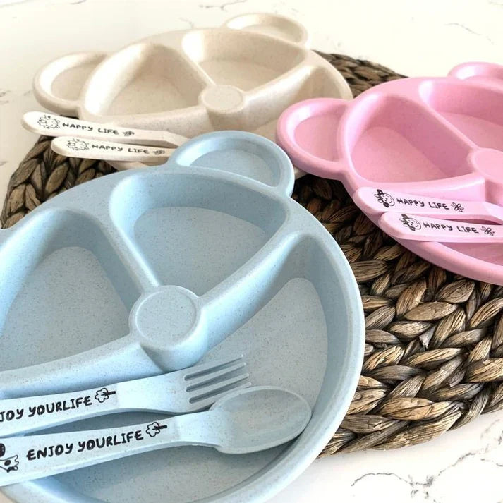 Baby Feeding Cartoon Dinner Plate with Spoon and Fork - Each Cosmia.pk