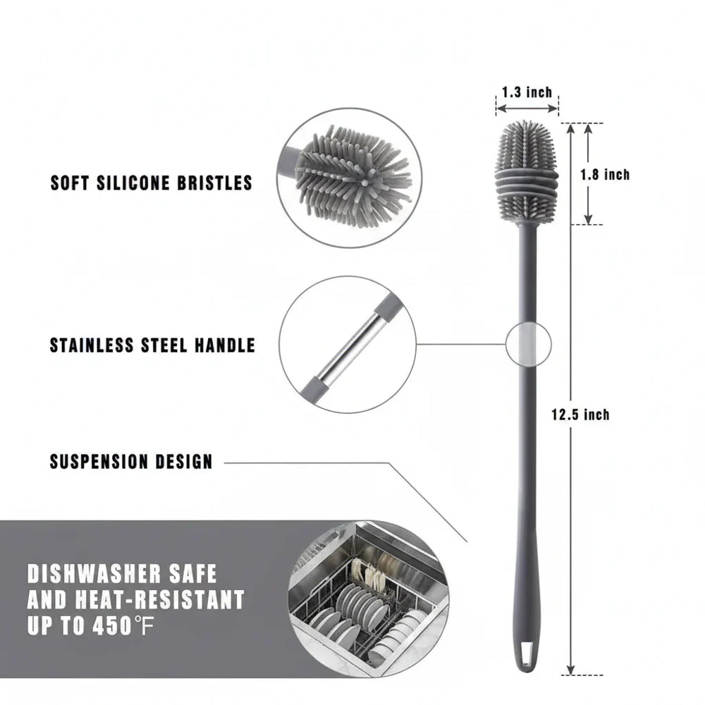 Silicone Brush for Bottle Feeder Brush, with 13" Long Handle Cosmia.pk