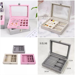 Velvet Glass Ring Earring Jewelry Display Organizer Box Cosmia