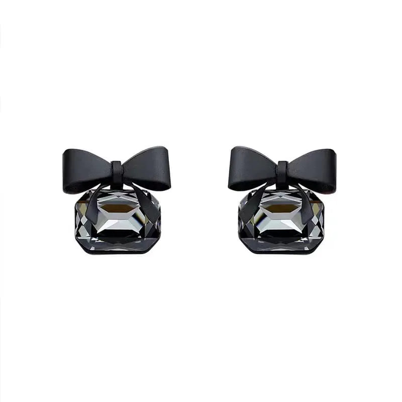 Elegant Black Crystal  Bow Knot Stud Earrings Cosmia
