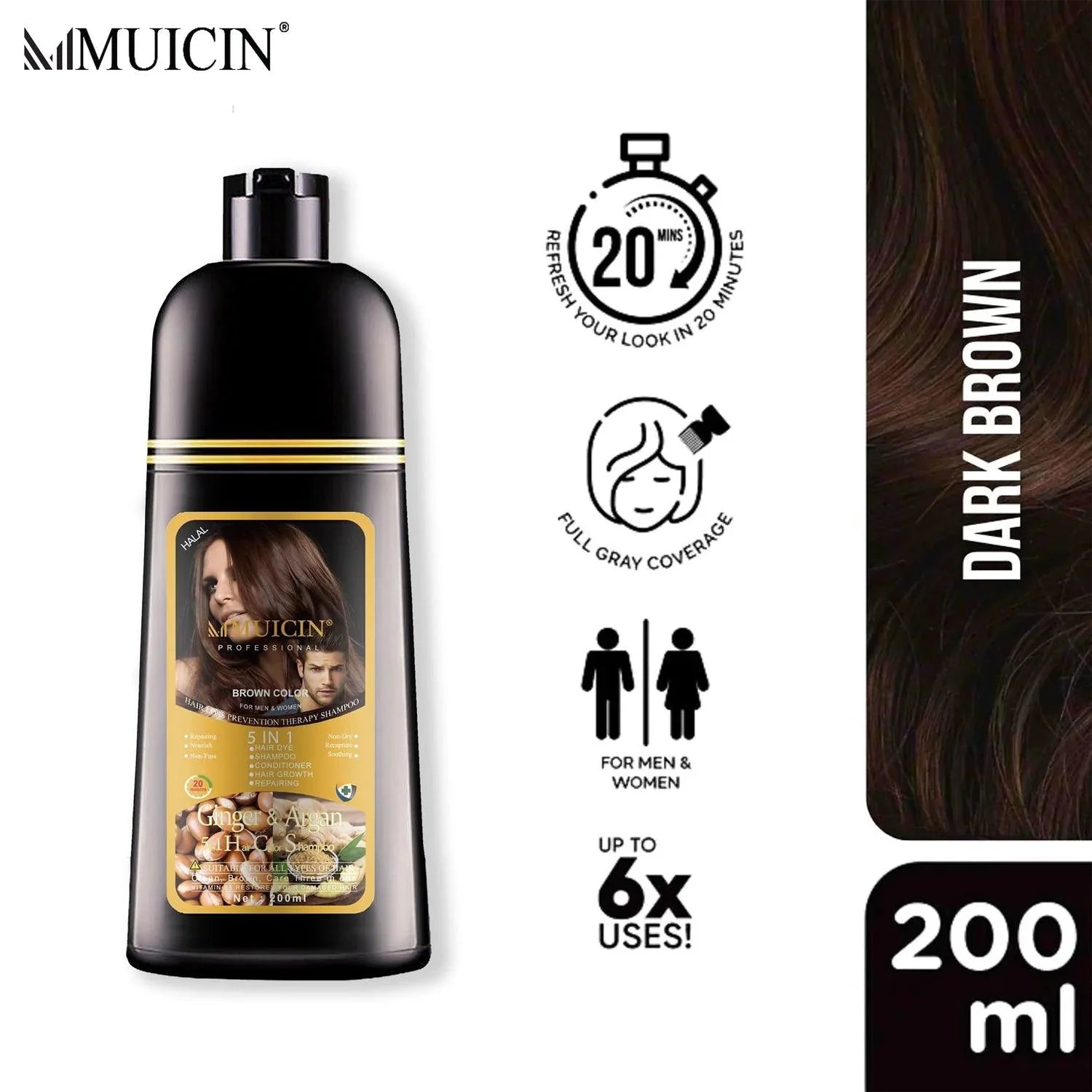5 in 1 Muicins Ultimate Hair Color Shampoo 200ml Muicin