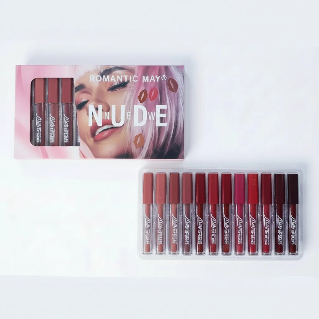 Romantic May Nude Matte Long Lasting Lip Gloss – 12 Piece Set Romantic May