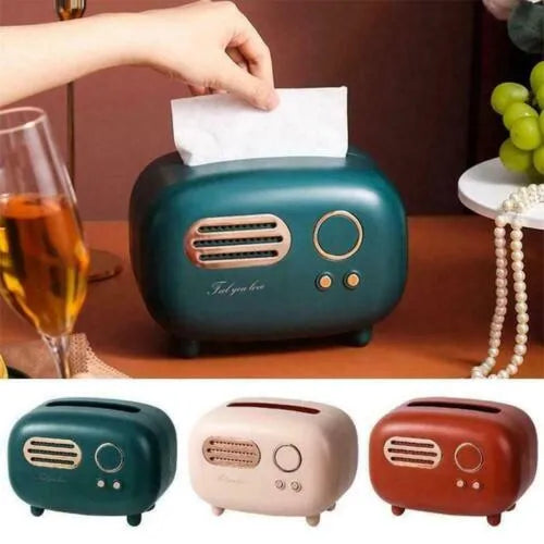 Retro Radio Tissue Box - Vintage Style Desktop Tissue Holder Cosmia.pk