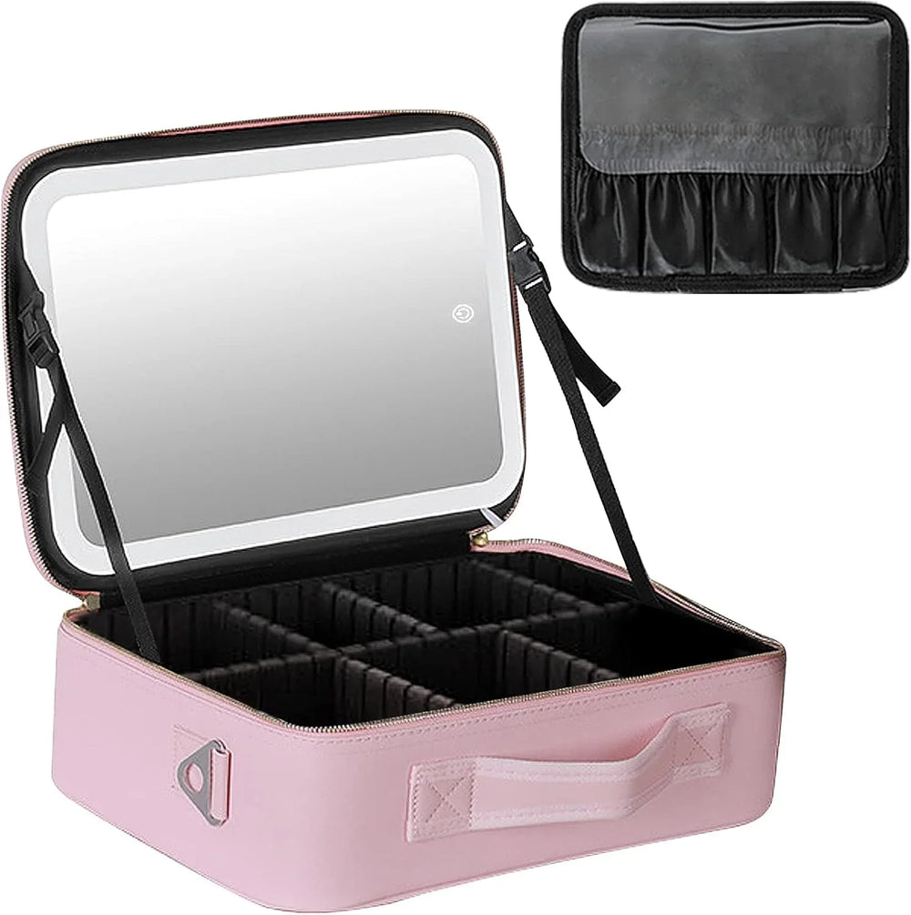 portable Makeup Bag with Adjustable Dividers, Waterproof PU Leather Cosmia.pk
