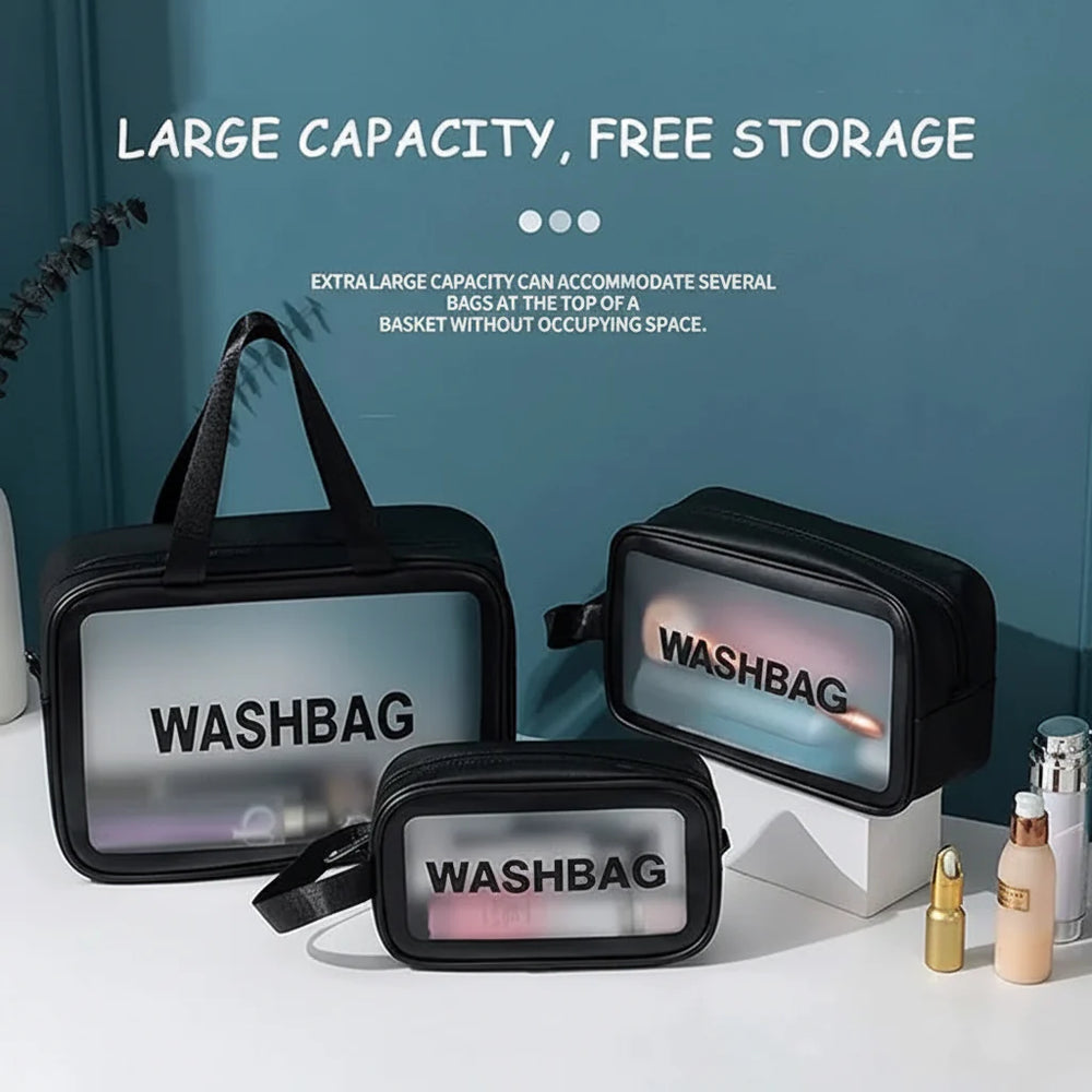 3 Piece Clear Travel Toiletry Bag Set – PVC Waterproof Makeup Pouch Cosmia