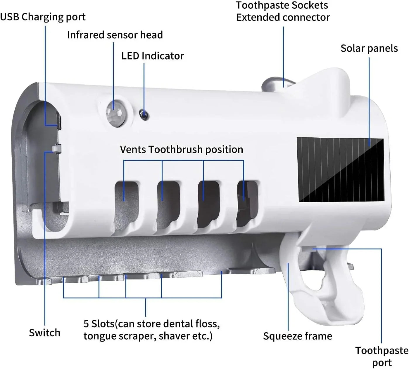 UV Toothbrush Sterilizer/Rechargeable Solar Power LED Disinfection Cosmia.pk