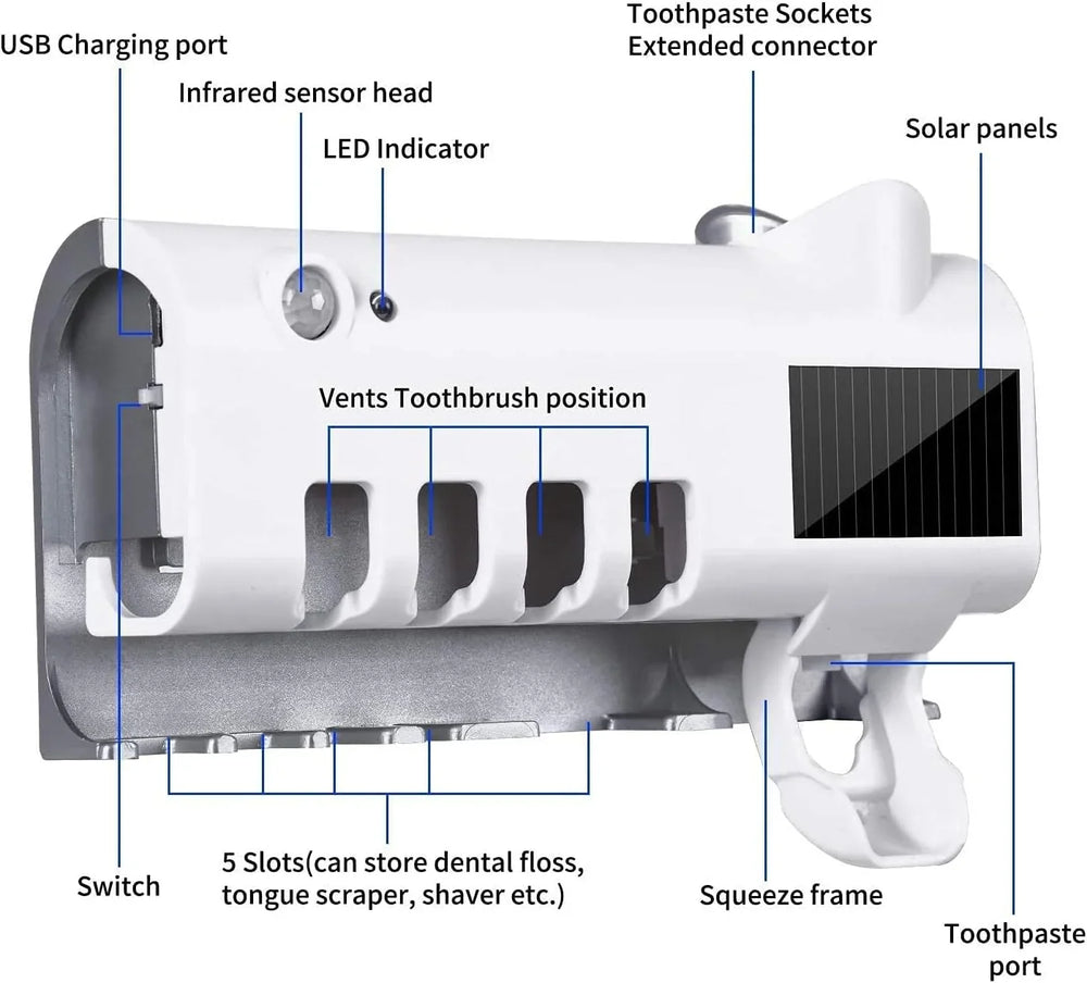 UV Toothbrush Sterilizer/Rechargeable Solar Power LED Disinfection Cosmia.pk