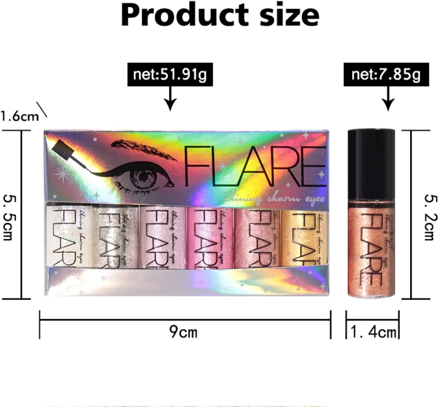 Flare Glitter Eye Shadow - 6Pcs Flare