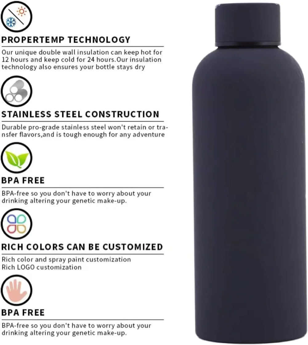 Generic Black Stainless Steel Vacuum Insulated Water Bottl - 500ml Cosmia.pk