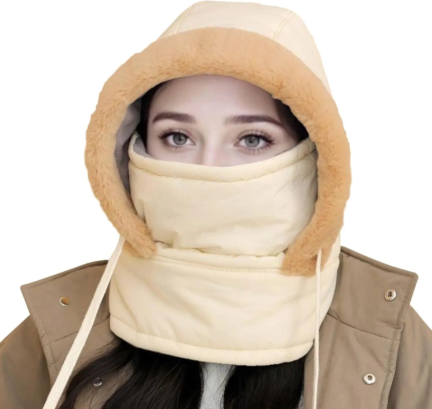 Women Balaclava Thick Plush Lined Warm Winter Fleece Hat with Neck Cosmia.pk
