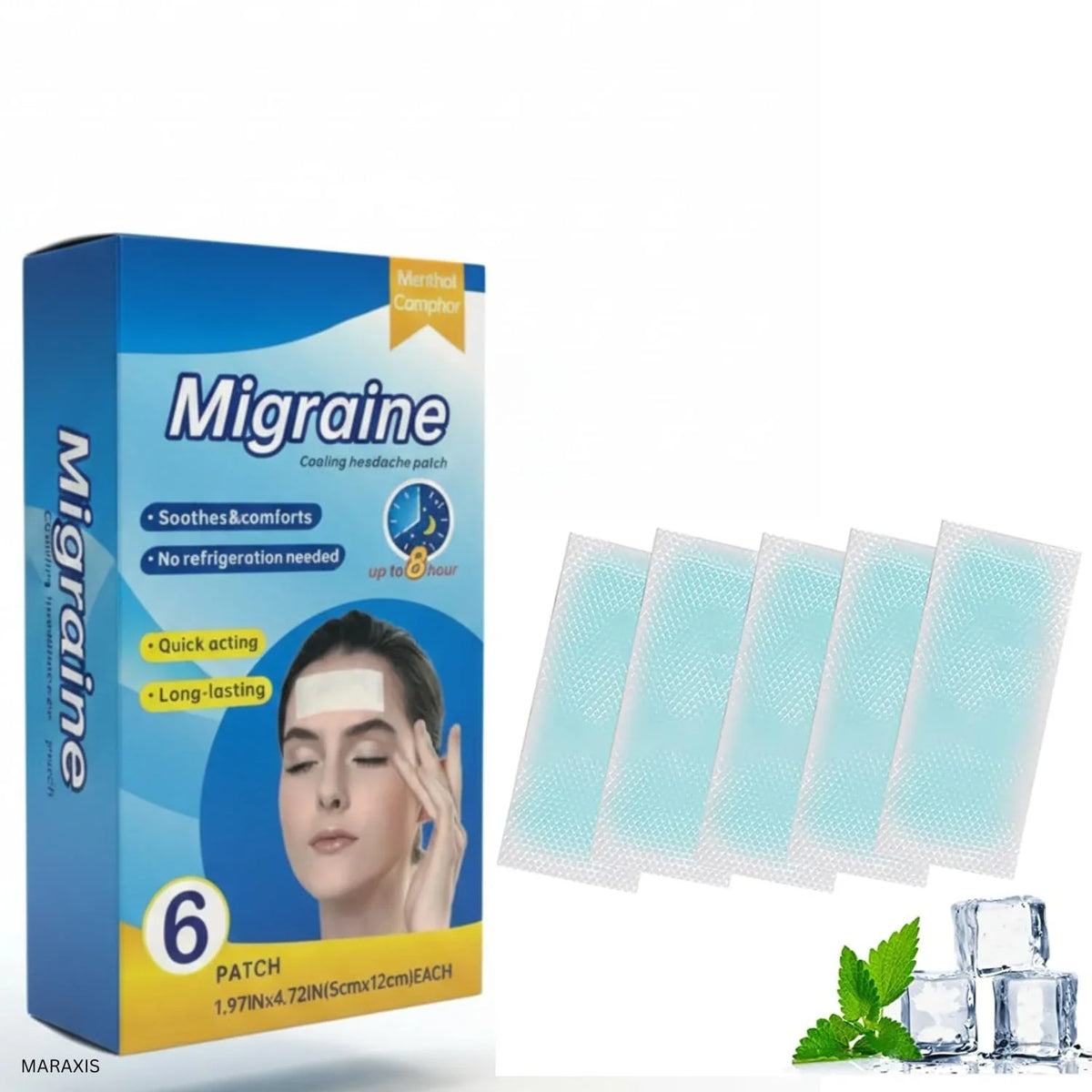 Migraine Cooling Headache Patch with Menthol & Camphor - 6 pcs Cosmia.pk
