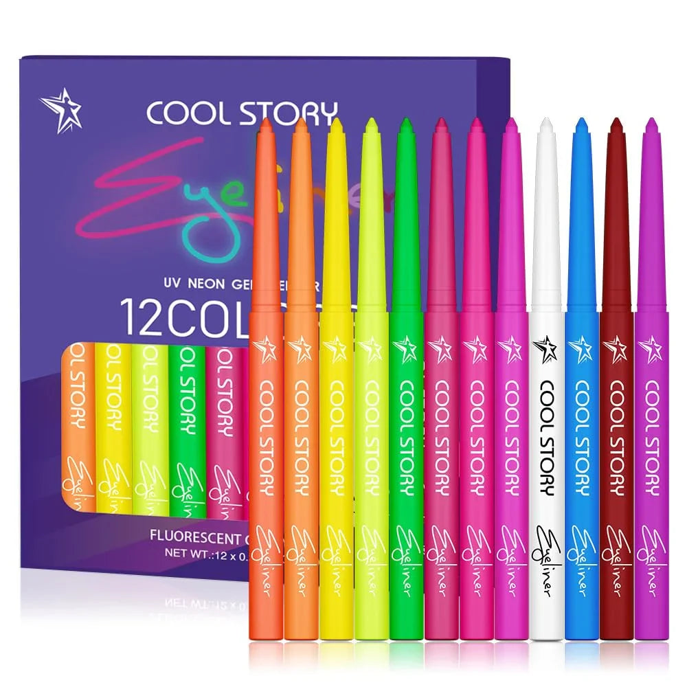 Cool Story Neon Eyeliner Pencils Set Waterproof Smudge-Proof (12 Cool Story
