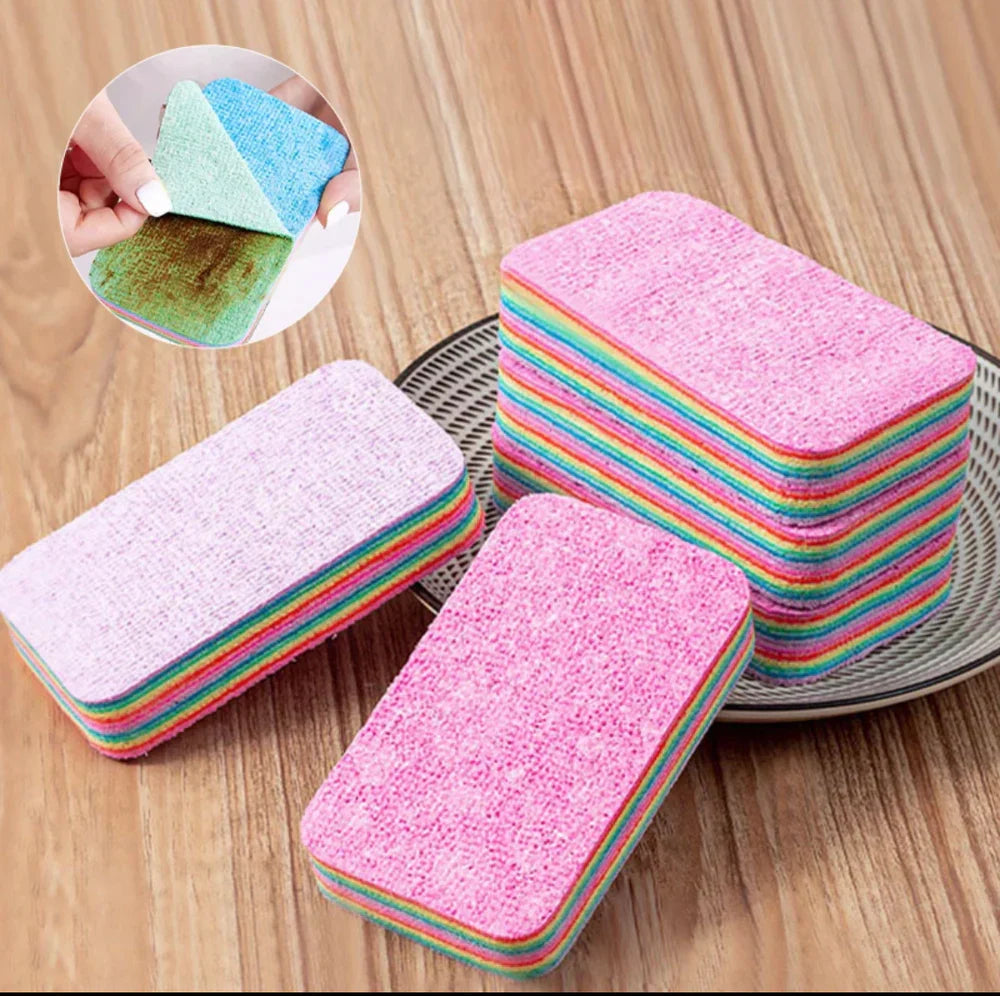Rainbow Color Double Side Dishwashing Sponge - Each Cosmia.pk