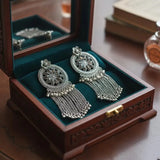 Floral Pattern Ethnic Design Oxidized Silver Jhumka