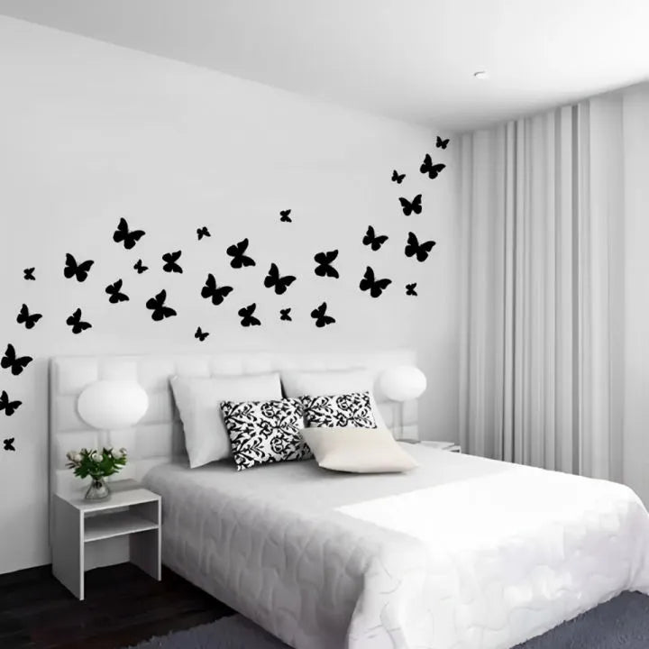 Black Wooden Butterfly Wall Decor Removable Wall Stickers - 30 Piece Cosmia.pk