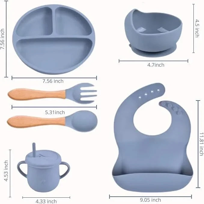 Anti-Slip Silicone Baby Feeding - 7 Piece Set Cosmia.pk