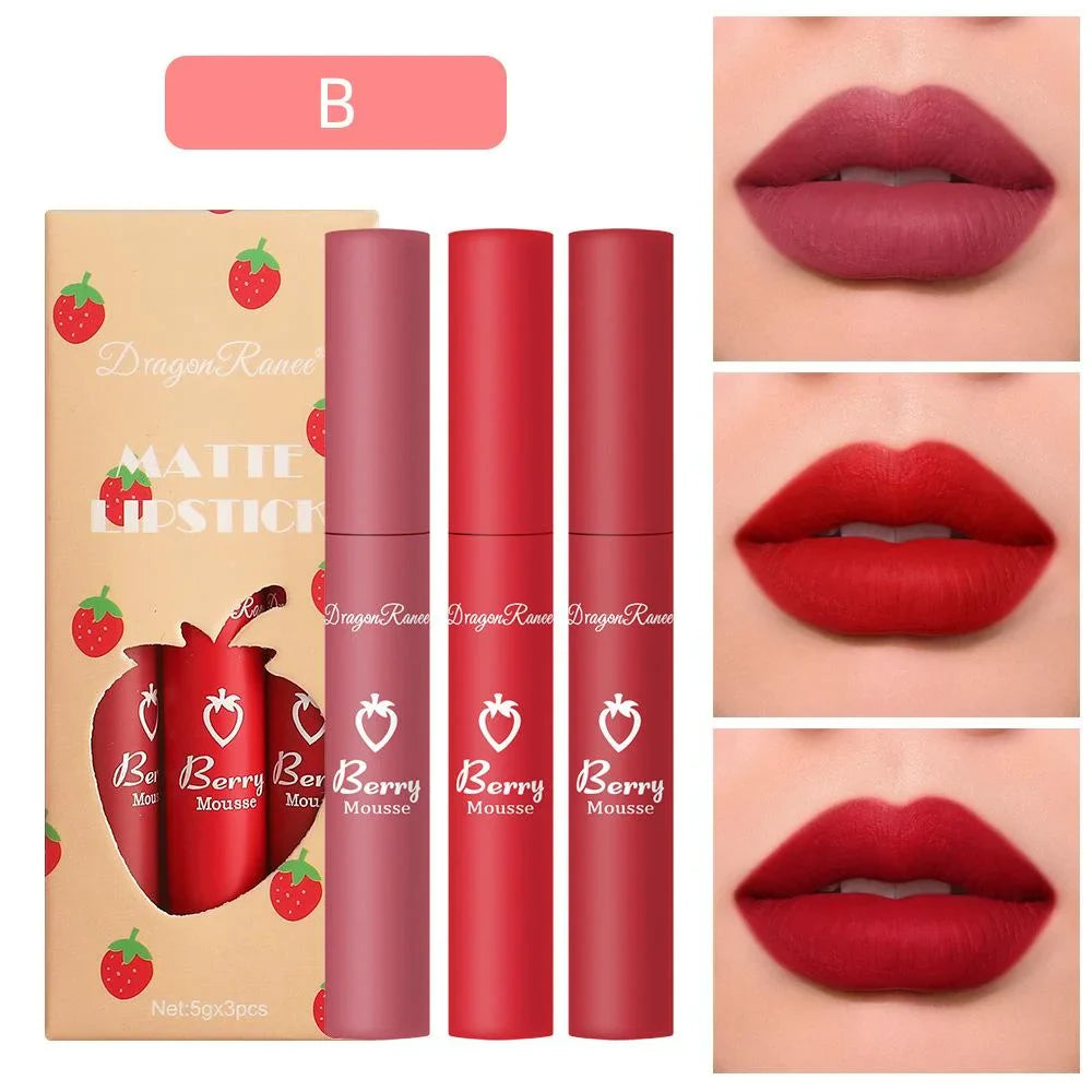 3Pcs Dragon Ranee Nude Liquid Lipstick Set Matte Dragon Ranee