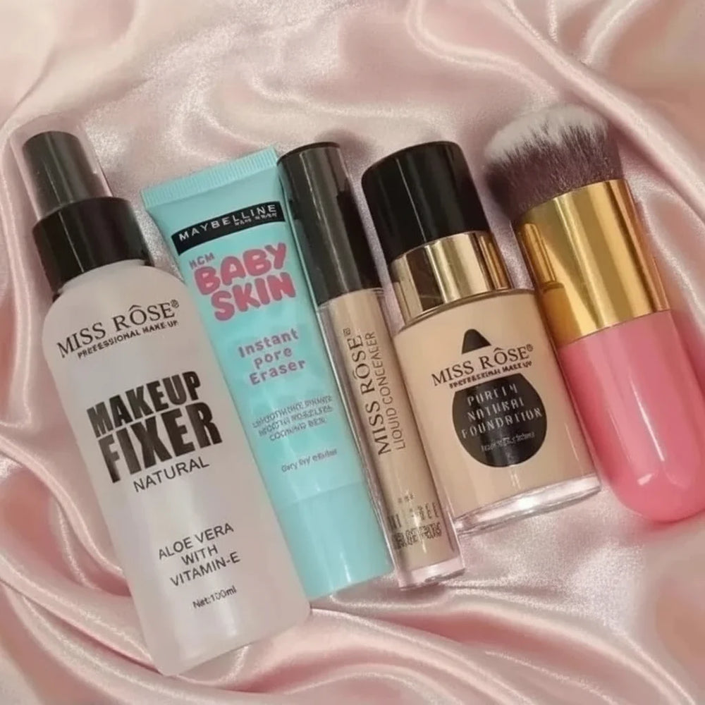 5 in 1 Makeup Deal – Fixer, Primer, Foundation, Brush & Concealer Miss Rose