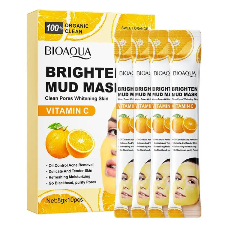 Bioaqua Vitamin C Brighten Cleansing Shrinking Pores Mud Mask - 8g*10 Pcs Bioaqua