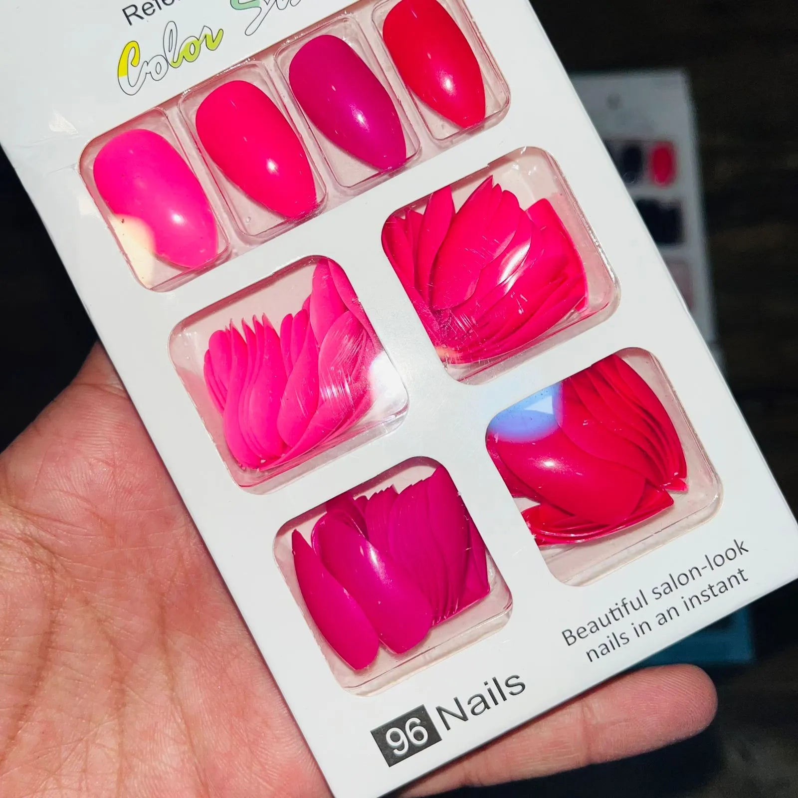 Color Sister Salon Look Artifical Nails With Free Stickers (96Pcs 4 Color Sister