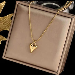 Elegant Gold Puffy Heart Pendant Necklace - Each Cosmia.pk
