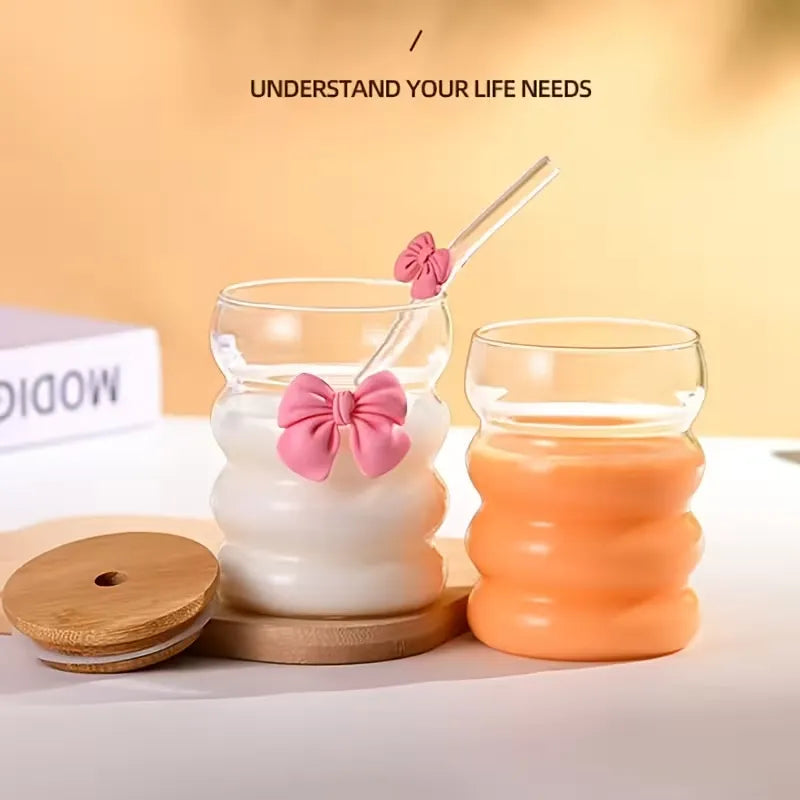 One Cute Chubby Cup With Girly Bow Glass Straw Cosmia.pk