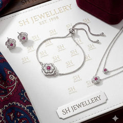 Silver Cherry Blossom Ruby 3-Piece Jewelry Set Cosmia.pk