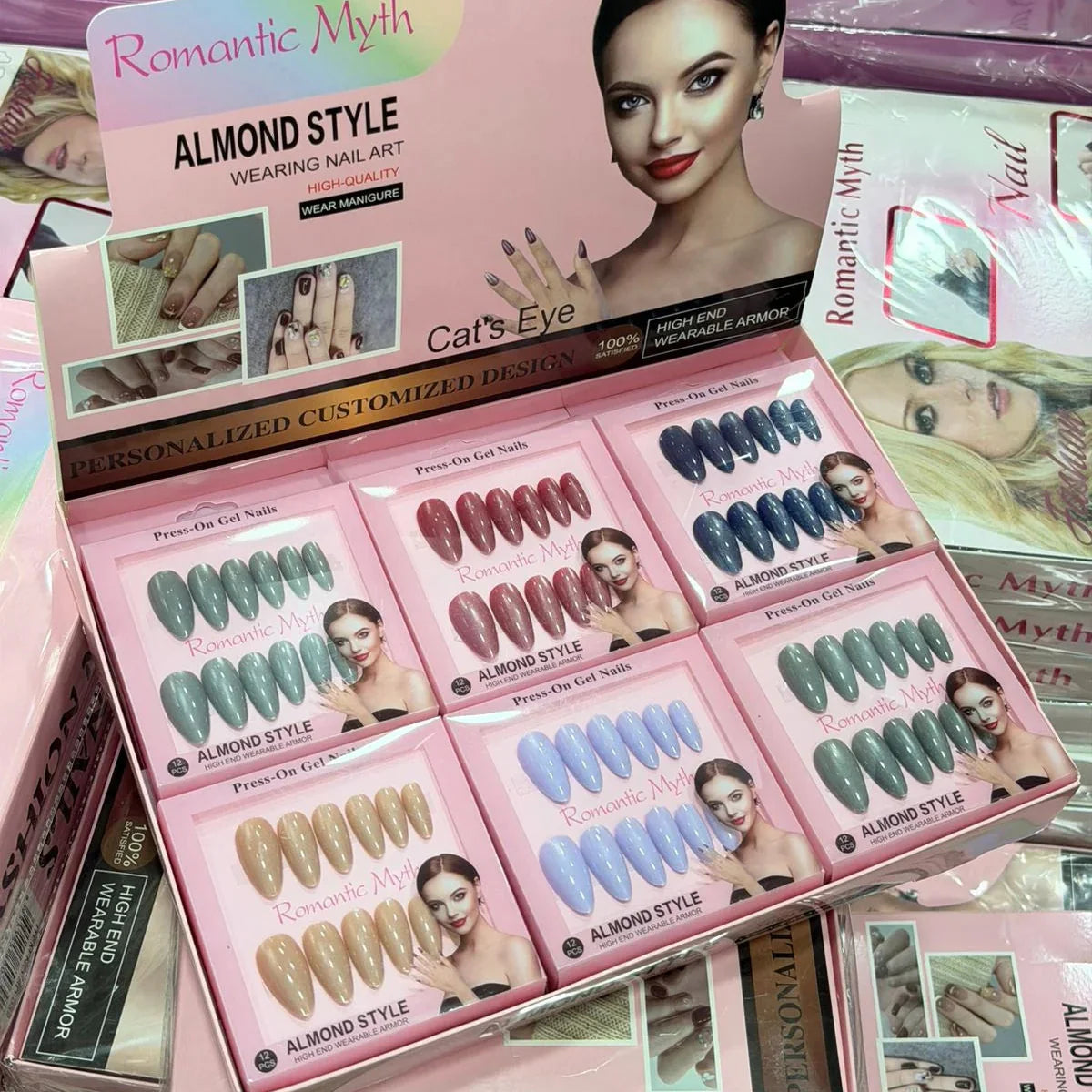 Romantic Myth Almond Style Press On Gel Nails - Each Box 12Pcs Romantic Myth