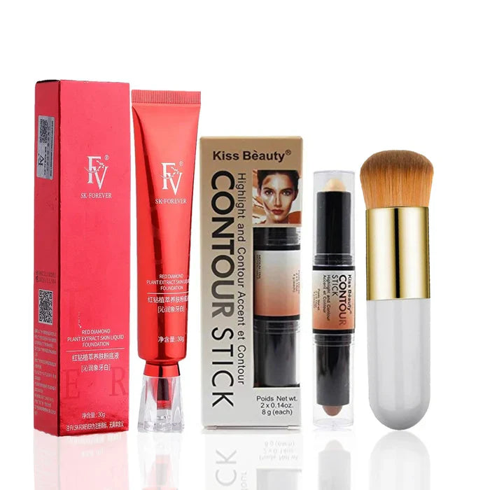 Flawless Base Makeup Combo – Foundation, Contour Stick & Blending Cosmia.pk