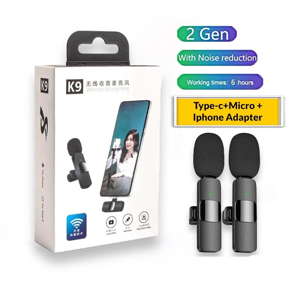 K9 Dual Professional Wireless Type-a, Type-c and Lightning Microphone K9