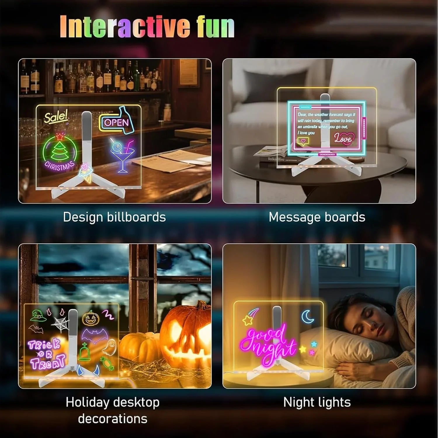 Acrylic LED Board With Colorful Night Light & 7 Neon Pens Cosmia.pk