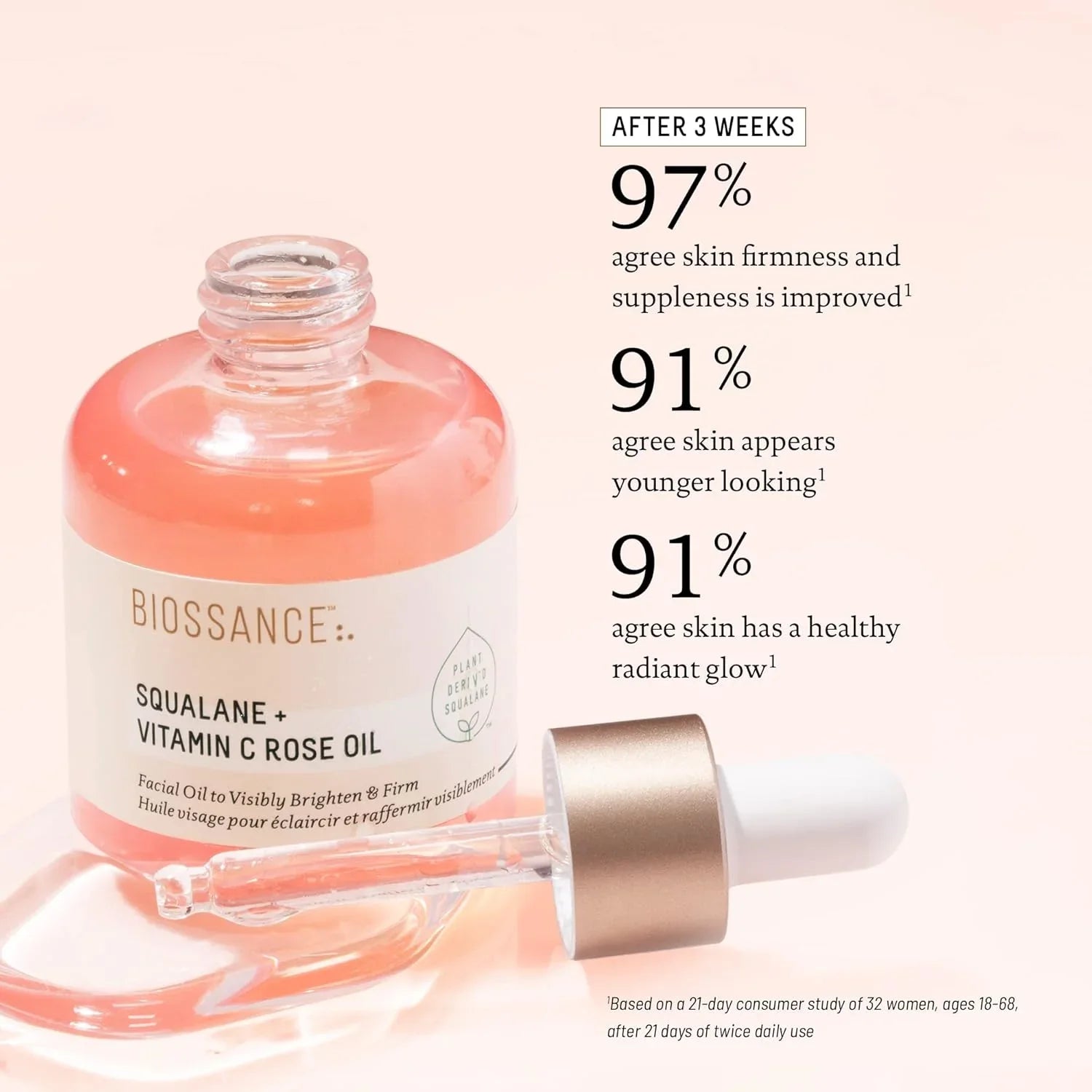 Biossance Squalane + Vitamin C Rose Oil 30ml Made in USA Biossance