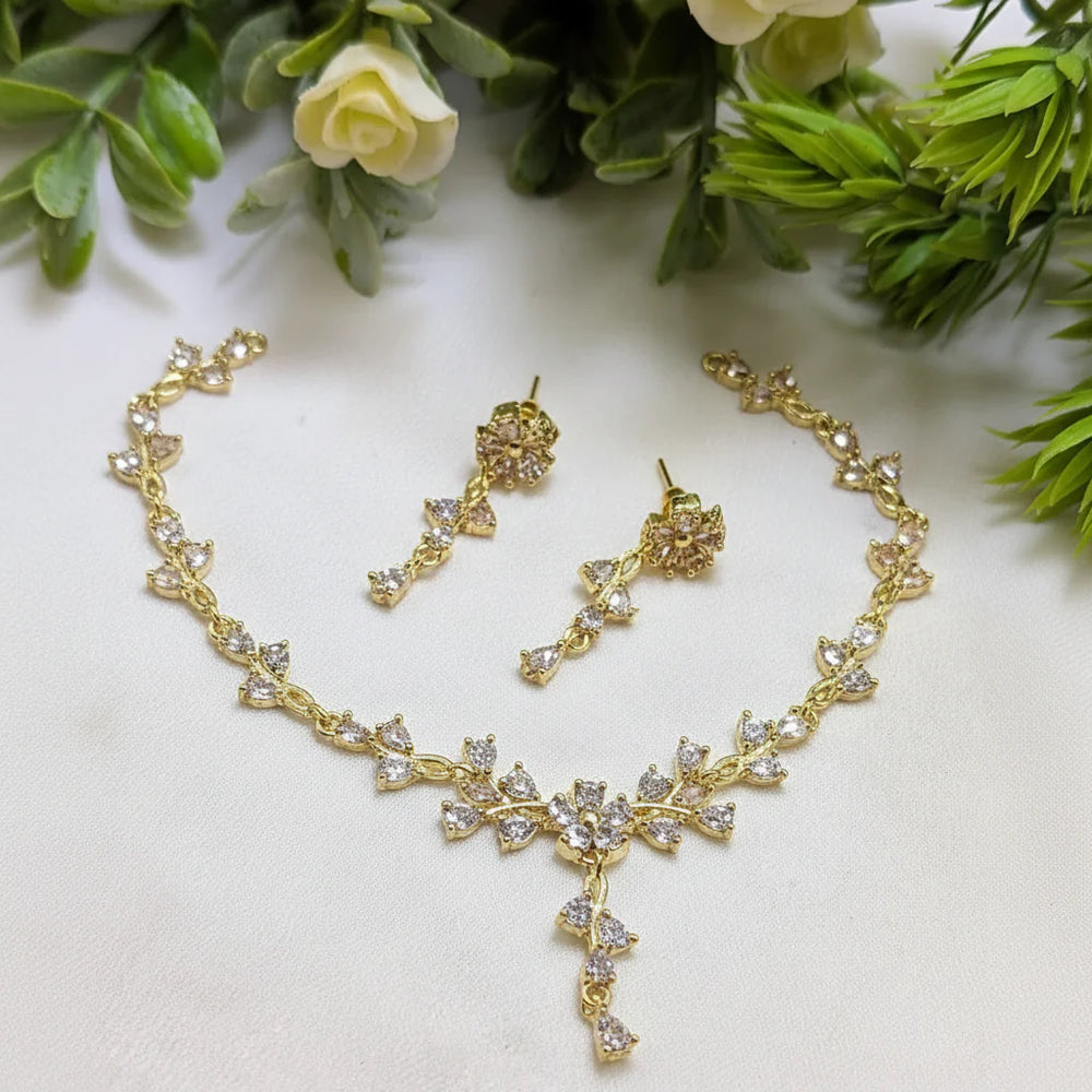 Zircon Necklace & Earring Set – AD Jewelry Collection in Gold Finish Cosmia