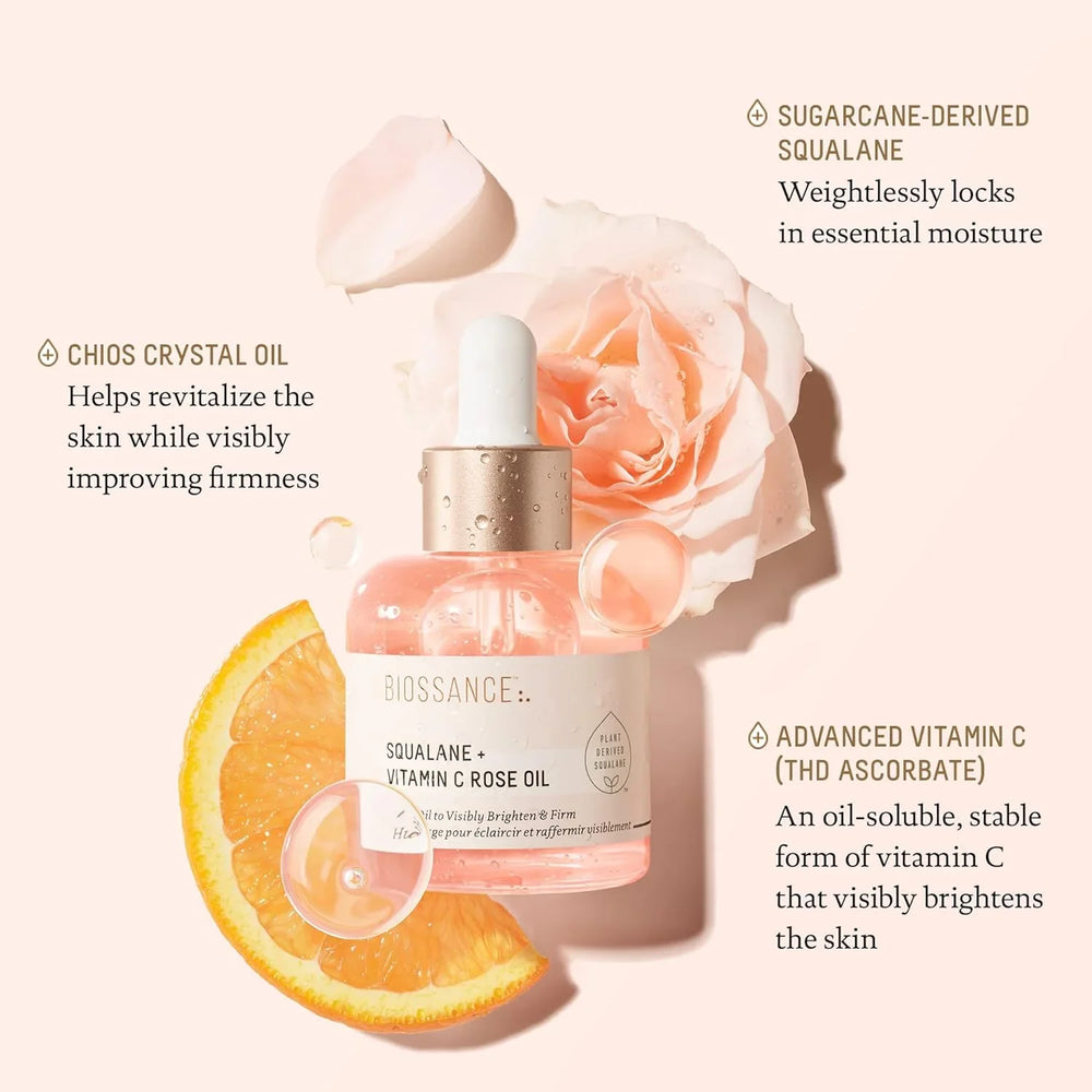 Biossance Squalane + Vitamin C Rose Oil 30ml Made in USA Biossance