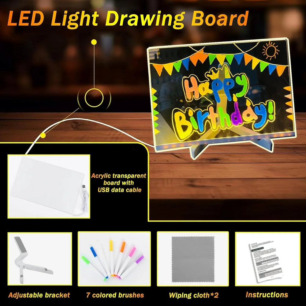 Acrylic LED Board With Colorful Night Light & 7 Neon Pens Cosmia.pk