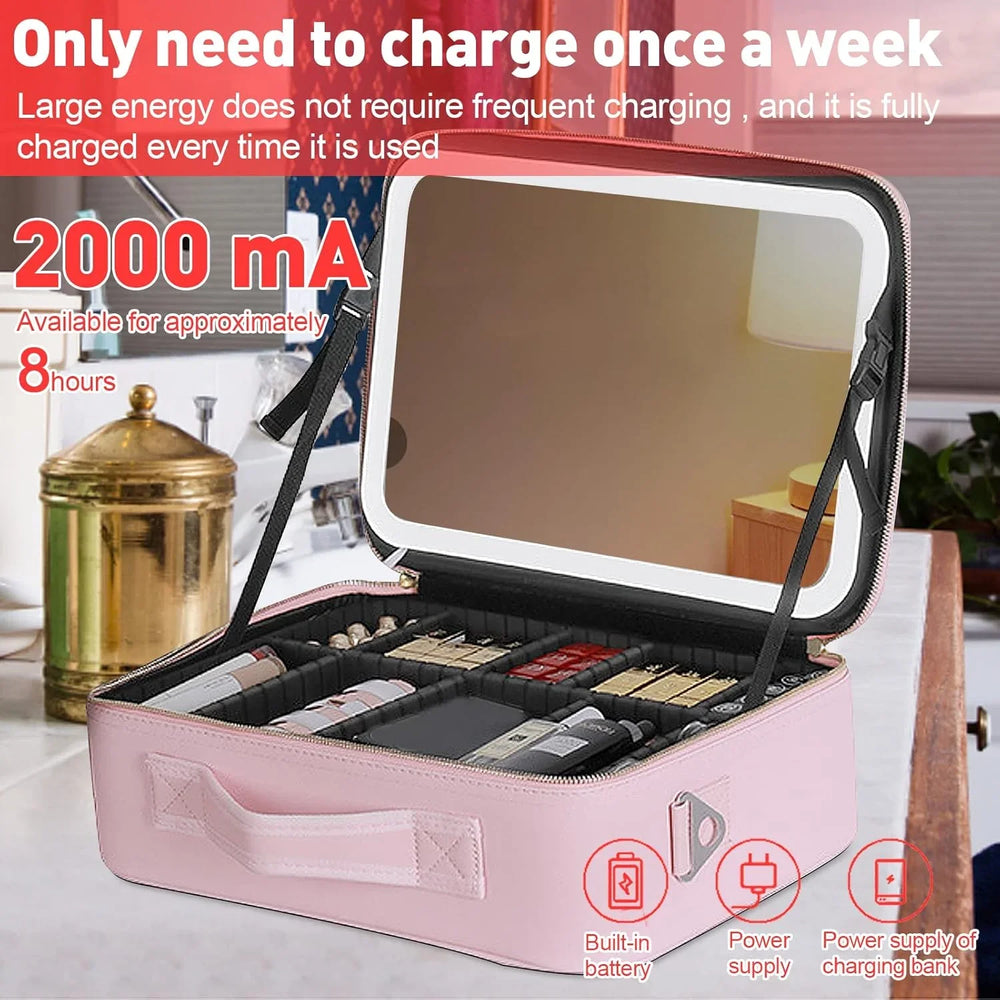 portable Makeup Bag with Adjustable Dividers, Waterproof PU Leather Cosmia.pk